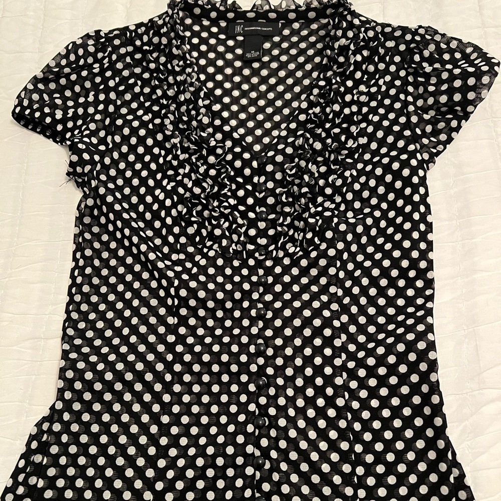 INC International Concepts Women’s Black and White Polka Dot blouse. Size M